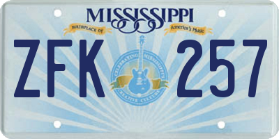 MS license plate ZFK257