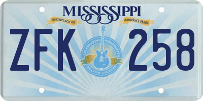 MS license plate ZFK258
