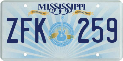 MS license plate ZFK259