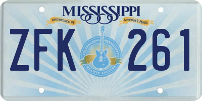MS license plate ZFK261