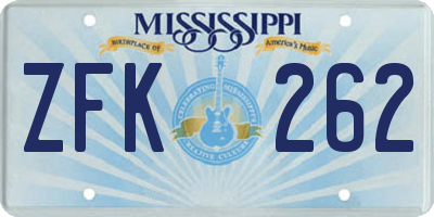 MS license plate ZFK262