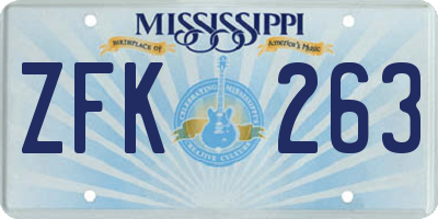 MS license plate ZFK263