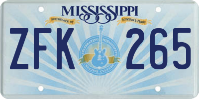 MS license plate ZFK265