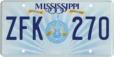 MS license plate ZFK270