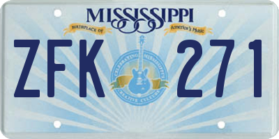 MS license plate ZFK271
