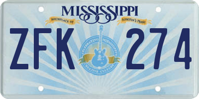 MS license plate ZFK274