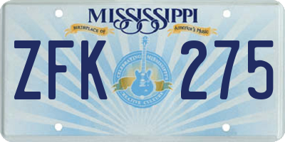 MS license plate ZFK275