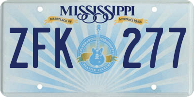 MS license plate ZFK277