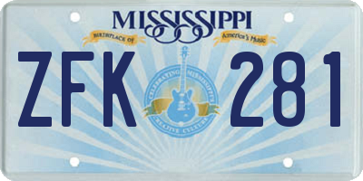 MS license plate ZFK281