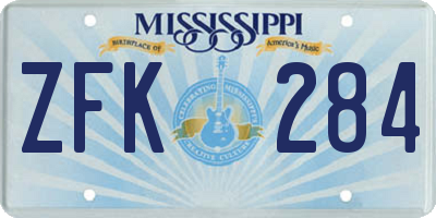 MS license plate ZFK284