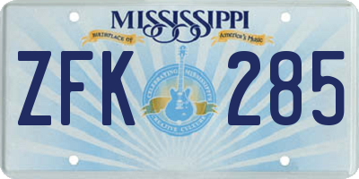 MS license plate ZFK285