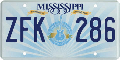MS license plate ZFK286
