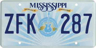 MS license plate ZFK287