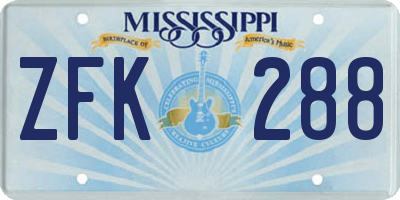 MS license plate ZFK288