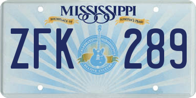MS license plate ZFK289