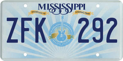 MS license plate ZFK292