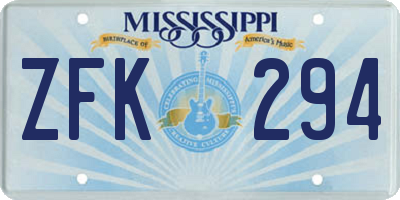 MS license plate ZFK294