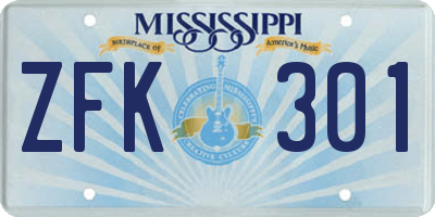 MS license plate ZFK301