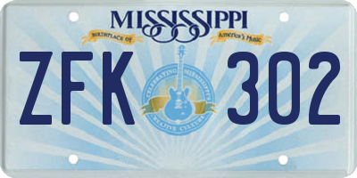 MS license plate ZFK302