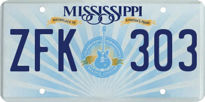 MS license plate ZFK303