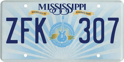 MS license plate ZFK307