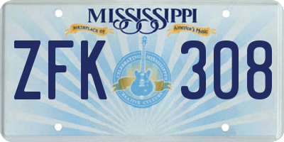 MS license plate ZFK308