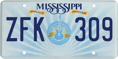 MS license plate ZFK309