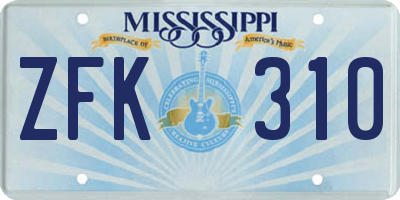 MS license plate ZFK310