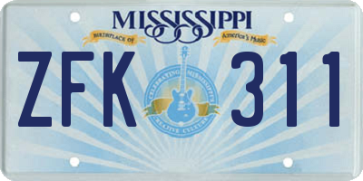 MS license plate ZFK311