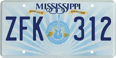 MS license plate ZFK312