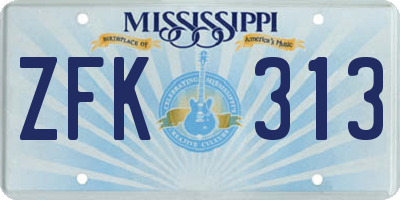 MS license plate ZFK313
