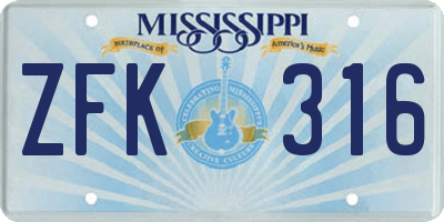 MS license plate ZFK316