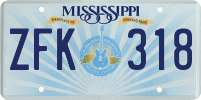 MS license plate ZFK318