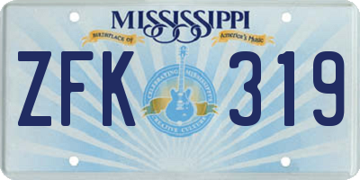 MS license plate ZFK319