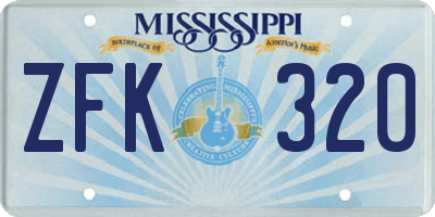 MS license plate ZFK320