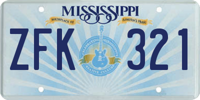 MS license plate ZFK321