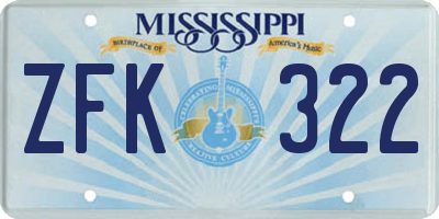 MS license plate ZFK322