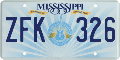 MS license plate ZFK326