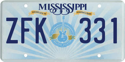 MS license plate ZFK331