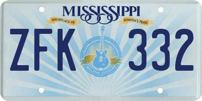MS license plate ZFK332