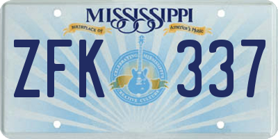 MS license plate ZFK337