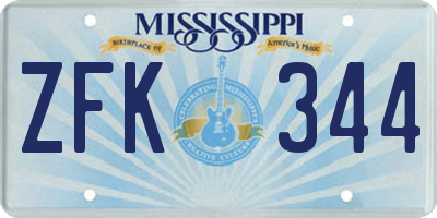 MS license plate ZFK344