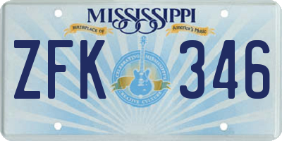 MS license plate ZFK346