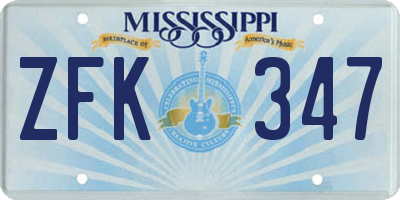 MS license plate ZFK347