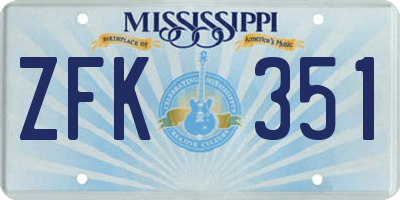 MS license plate ZFK351
