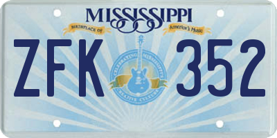 MS license plate ZFK352