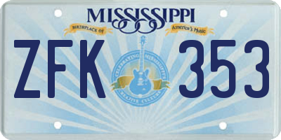 MS license plate ZFK353