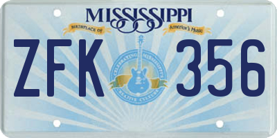MS license plate ZFK356
