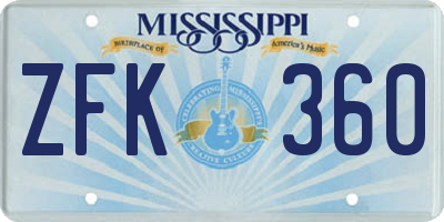 MS license plate ZFK360