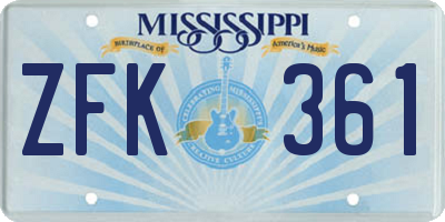 MS license plate ZFK361
